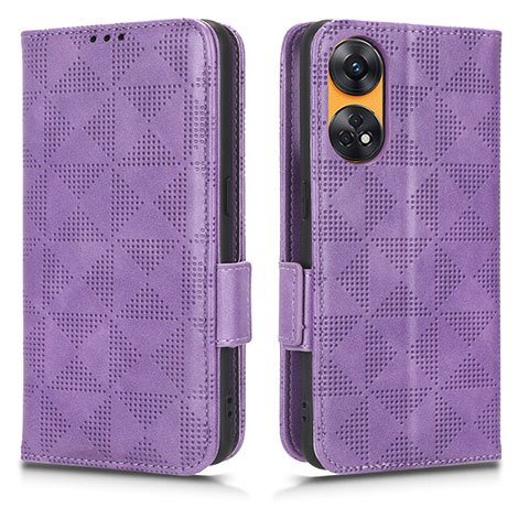 Funda de Cuero Cartera con Soporte Carcasa C02X para Oppo Reno8 T 4G Morado