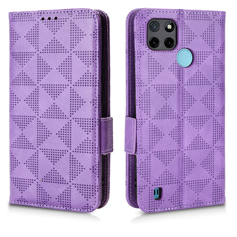 Funda de Cuero Cartera con Soporte Carcasa C02X para Realme C21Y Morado