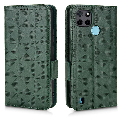 Funda de Cuero Cartera con Soporte Carcasa C02X para Realme C25Y India Verde