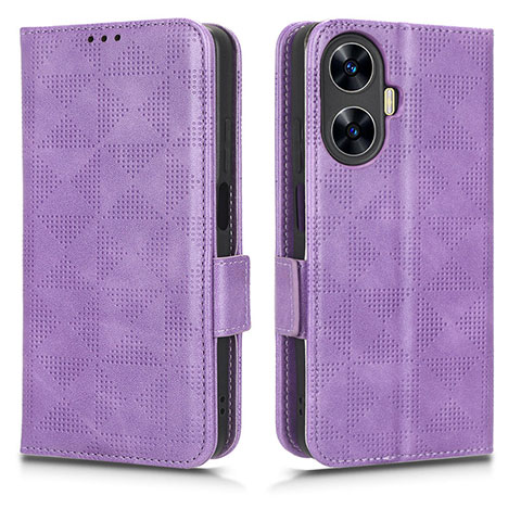 Funda de Cuero Cartera con Soporte Carcasa C02X para Realme C55 Morado