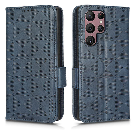 Funda de Cuero Cartera con Soporte Carcasa C02X para Samsung Galaxy S22 Ultra 5G Azul