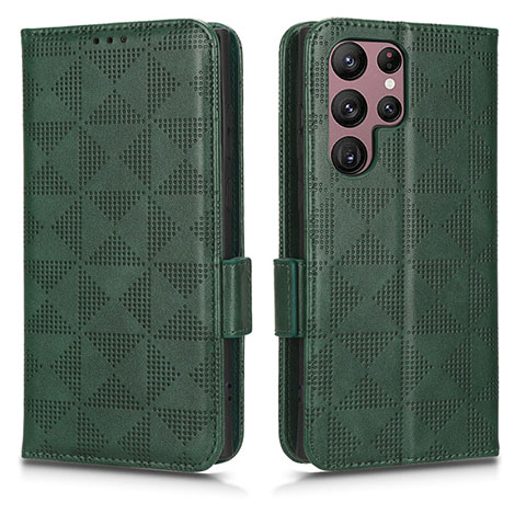 Funda de Cuero Cartera con Soporte Carcasa C02X para Samsung Galaxy S22 Ultra 5G Verde