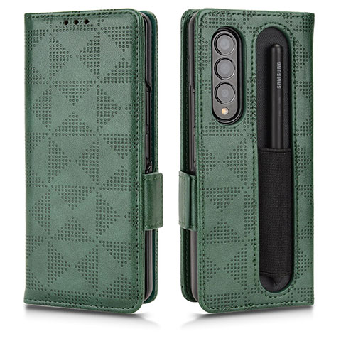 Funda de Cuero Cartera con Soporte Carcasa C02X para Samsung Galaxy Z Fold4 5G Verde