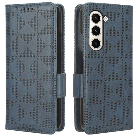 Funda de Cuero Cartera con Soporte Carcasa C02X para Samsung Galaxy Z Fold5 5G Azul