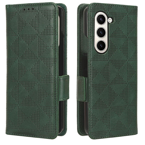 Funda de Cuero Cartera con Soporte Carcasa C02X para Samsung Galaxy Z Fold5 5G Verde