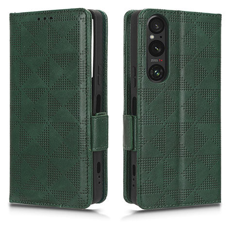 Funda de Cuero Cartera con Soporte Carcasa C02X para Sony Xperia 1 V Verde