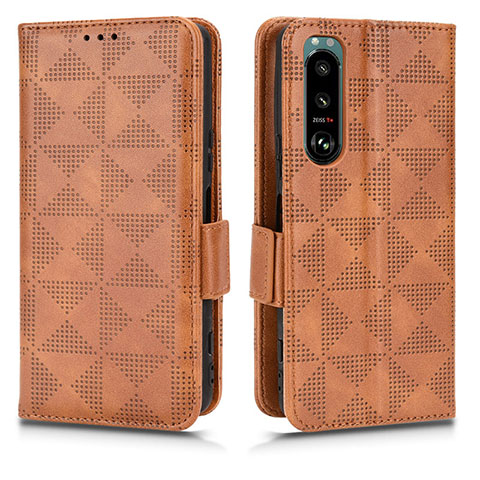 Funda de Cuero Cartera con Soporte Carcasa C02X para Sony Xperia 5 III SO-53B Marron