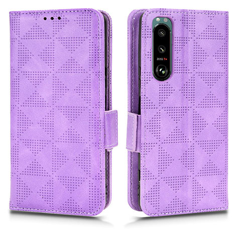 Funda de Cuero Cartera con Soporte Carcasa C02X para Sony Xperia 5 III SO-53B Morado