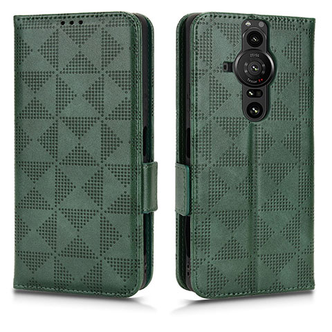 Funda de Cuero Cartera con Soporte Carcasa C02X para Sony Xperia PRO-I Verde