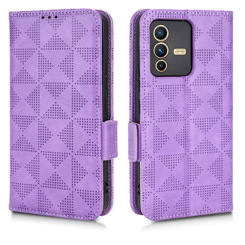 Funda de Cuero Cartera con Soporte Carcasa C02X para Vivo V23 Pro 5G Morado