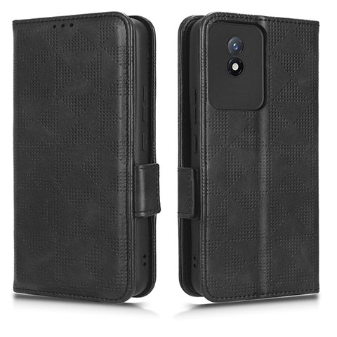 Funda de Cuero Cartera con Soporte Carcasa C02X para Vivo Y02 Negro