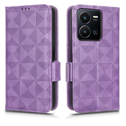 Funda de Cuero Cartera con Soporte Carcasa C02X para Vivo Y35 4G Morado