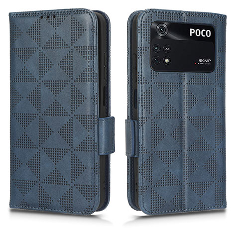 Funda de Cuero Cartera con Soporte Carcasa C02X para Xiaomi Poco M4 Pro 4G Azul