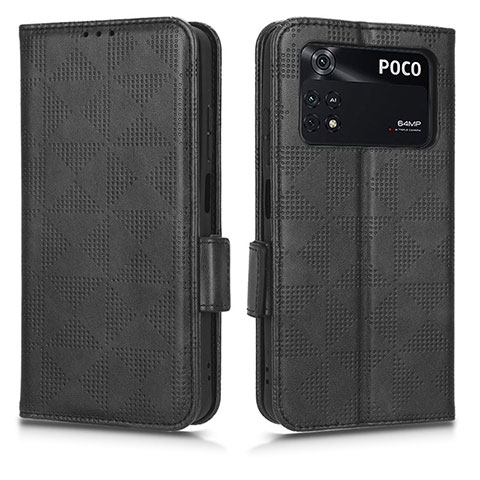 Funda de Cuero Cartera con Soporte Carcasa C02X para Xiaomi Poco M4 Pro 4G Negro