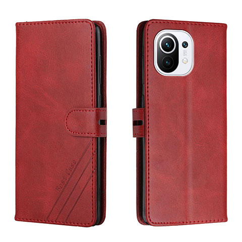 Funda de Cuero Cartera con Soporte Carcasa C03 para Xiaomi Mi 11 5G Rojo