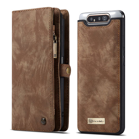 Funda de Cuero Cartera con Soporte Carcasa C03S para Samsung Galaxy A80 Marron