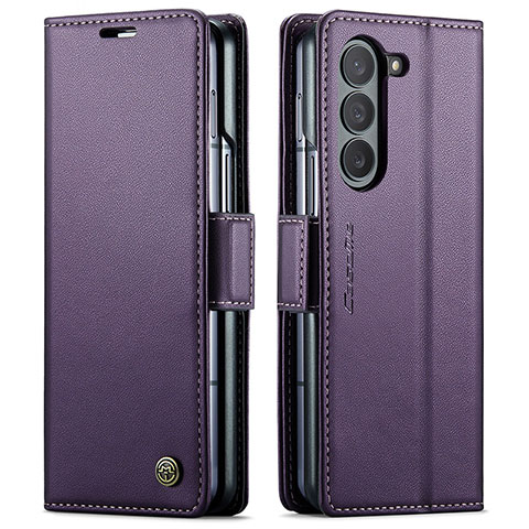 Funda de Cuero Cartera con Soporte Carcasa C03S para Samsung Galaxy Z Fold5 5G Morado