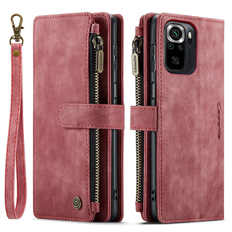 Funda de Cuero Cartera con Soporte Carcasa C03S para Xiaomi Redmi Note 10 4G Rojo