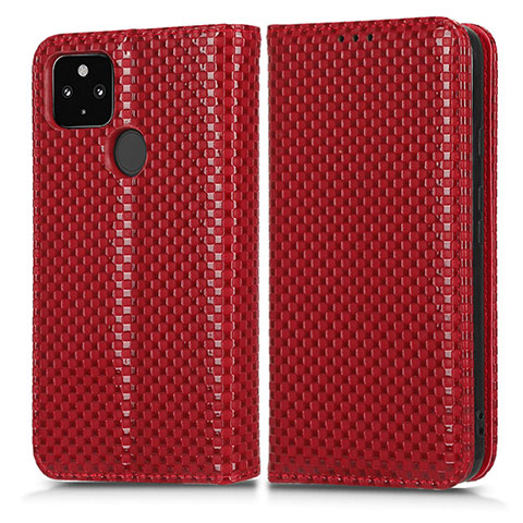 Funda de Cuero Cartera con Soporte Carcasa C03X para Google Pixel 4a 5G Rojo