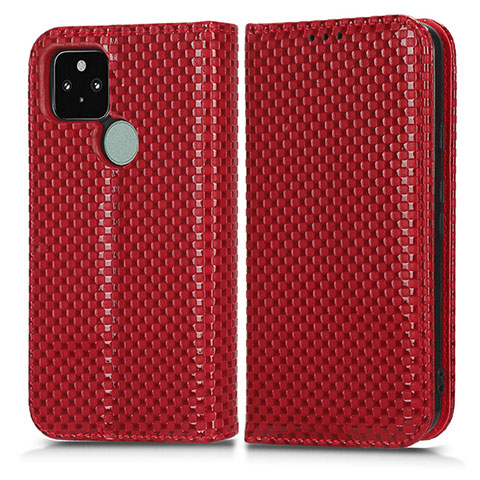 Funda de Cuero Cartera con Soporte Carcasa C03X para Google Pixel 5 Rojo