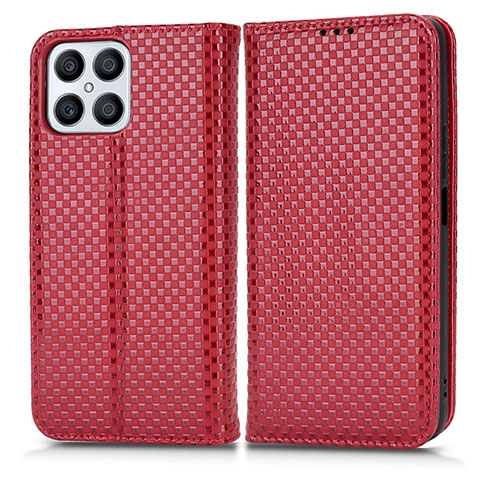 Funda de Cuero Cartera con Soporte Carcasa C03X para Huawei Honor X8 4G Rojo