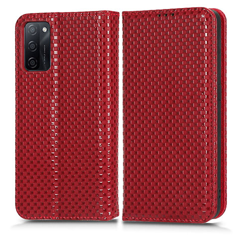 Funda de Cuero Cartera con Soporte Carcasa C03X para Oppo A55S 5G Rojo