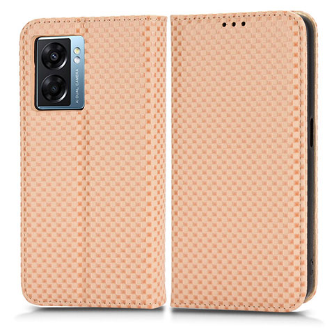 Funda de Cuero Cartera con Soporte Carcasa C03X para Oppo A57 5G Oro