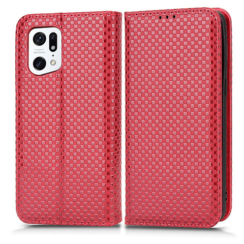 Funda de Cuero Cartera con Soporte Carcasa C03X para Oppo Find X5 Pro 5G Rojo