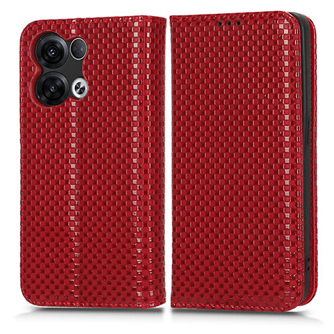 Funda de Cuero Cartera con Soporte Carcasa C03X para Oppo Reno9 Pro+ Plus 5G Rojo