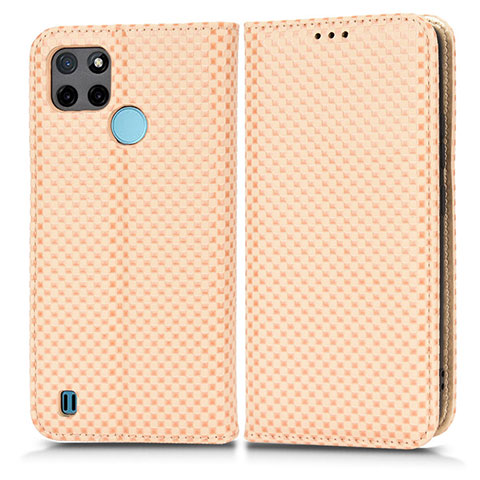 Funda de Cuero Cartera con Soporte Carcasa C03X para Realme C25Y India Oro