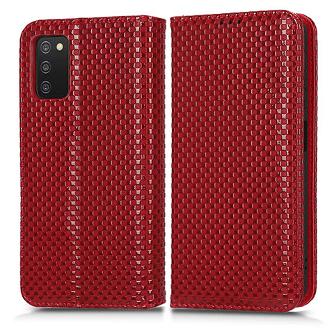 Funda de Cuero Cartera con Soporte Carcasa C03X para Samsung Galaxy A03s Rojo