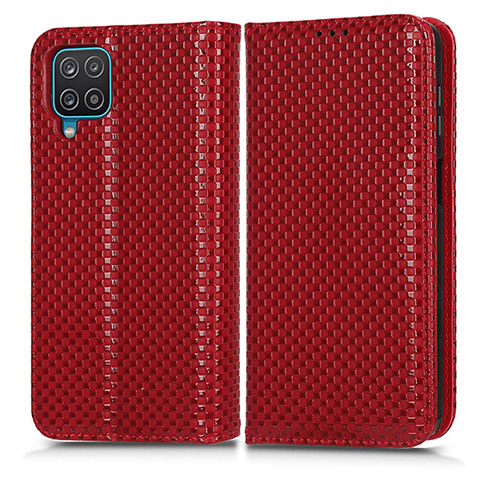 Funda de Cuero Cartera con Soporte Carcasa C03X para Samsung Galaxy A12 Nacho Rojo