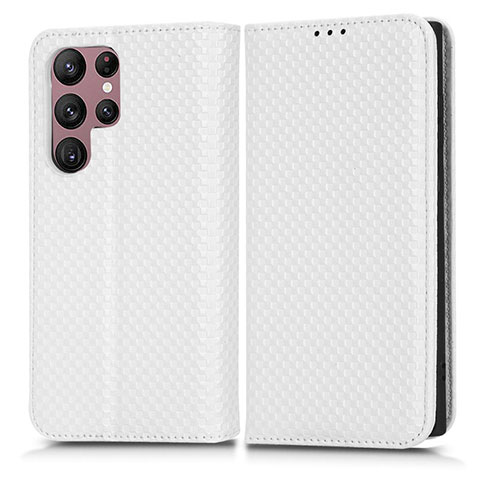 Funda de Cuero Cartera con Soporte Carcasa C03X para Samsung Galaxy S22 Ultra 5G Blanco