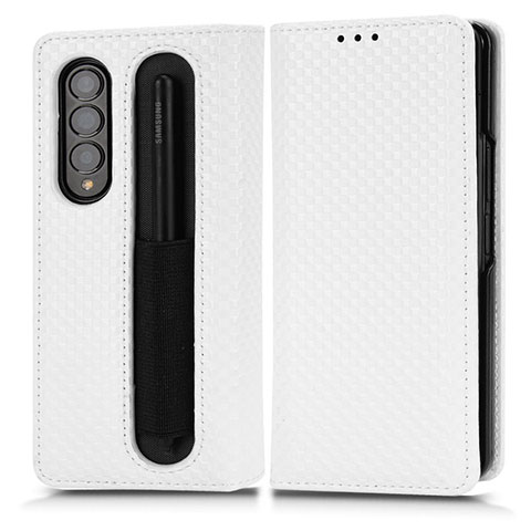 Funda de Cuero Cartera con Soporte Carcasa C03X para Samsung Galaxy Z Fold3 5G Blanco