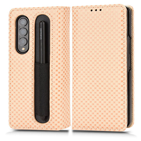 Funda de Cuero Cartera con Soporte Carcasa C03X para Samsung Galaxy Z Fold4 5G Oro