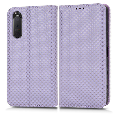 Funda de Cuero Cartera con Soporte Carcasa C03X para Sony Xperia 5 II Morado