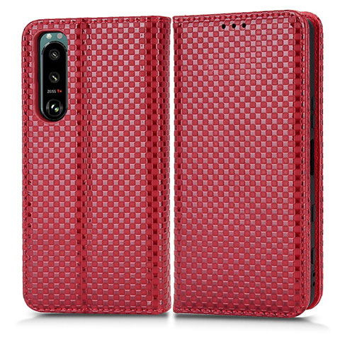 Funda de Cuero Cartera con Soporte Carcasa C03X para Sony Xperia 5 III Rojo