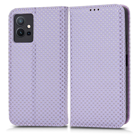 Funda de Cuero Cartera con Soporte Carcasa C03X para Vivo T1 5G India Morado