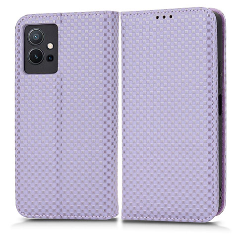 Funda de Cuero Cartera con Soporte Carcasa C03X para Vivo Y55 5G Morado