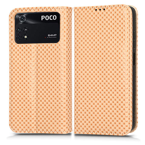 Funda de Cuero Cartera con Soporte Carcasa C03X para Xiaomi Poco M4 Pro 4G Oro