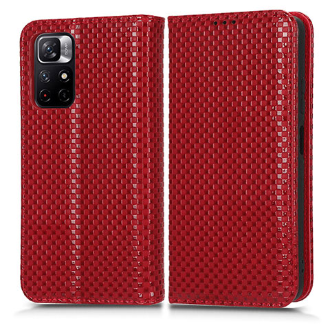 Funda de Cuero Cartera con Soporte Carcasa C03X para Xiaomi Redmi Note 11 5G Rojo