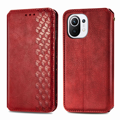 Funda de Cuero Cartera con Soporte Carcasa C04 para Xiaomi Mi 11 Lite 4G Rojo