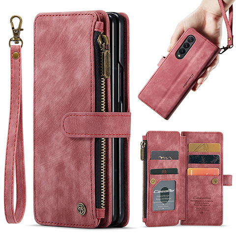 Funda de Cuero Cartera con Soporte Carcasa C04S para Samsung Galaxy Z Fold3 5G Rojo