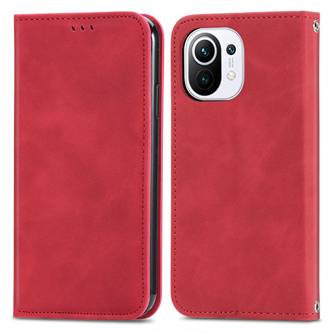 Funda de Cuero Cartera con Soporte Carcasa C05 para Xiaomi Mi 11 Lite 4G Rojo