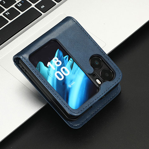 Funda de Cuero Cartera con Soporte Carcasa C05X para Oppo Find N2 Flip 5G Azul