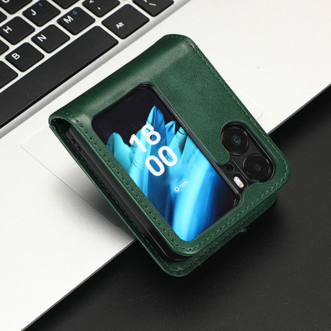 Funda de Cuero Cartera con Soporte Carcasa C05X para Oppo Find N2 Flip 5G Verde