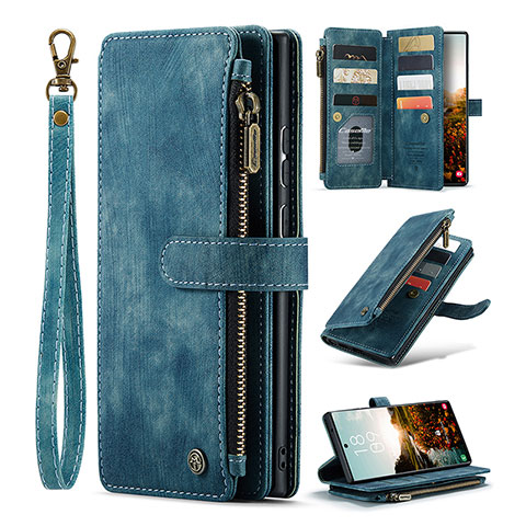 Funda de Cuero Cartera con Soporte Carcasa C07S para Samsung Galaxy S24 Ultra 5G Azul