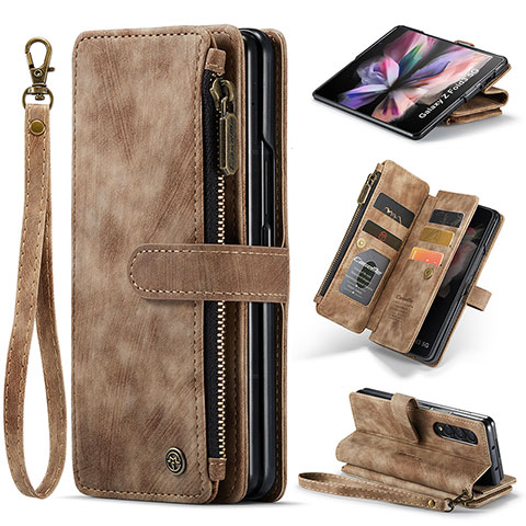 Funda de Cuero Cartera con Soporte Carcasa CS1 para Samsung Galaxy Z Fold3 5G Marron