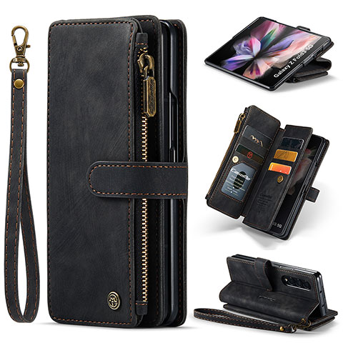 Funda de Cuero Cartera con Soporte Carcasa CS1 para Samsung Galaxy Z Fold3 5G Negro