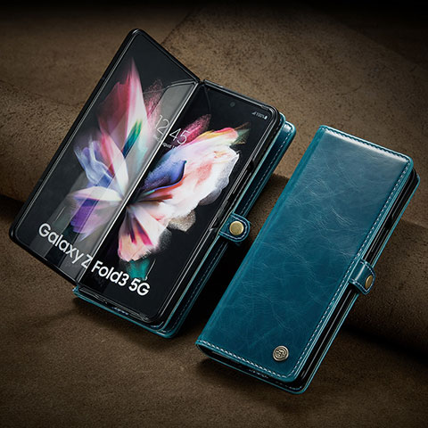 Funda de Cuero Cartera con Soporte Carcasa CS3 para Samsung Galaxy Z Fold3 5G Azul